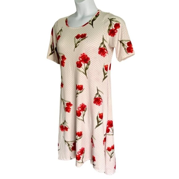 Paisley Raye Short Sleeve Pullover Dress with Red Flowers Women's XL - Picture 4 of 9